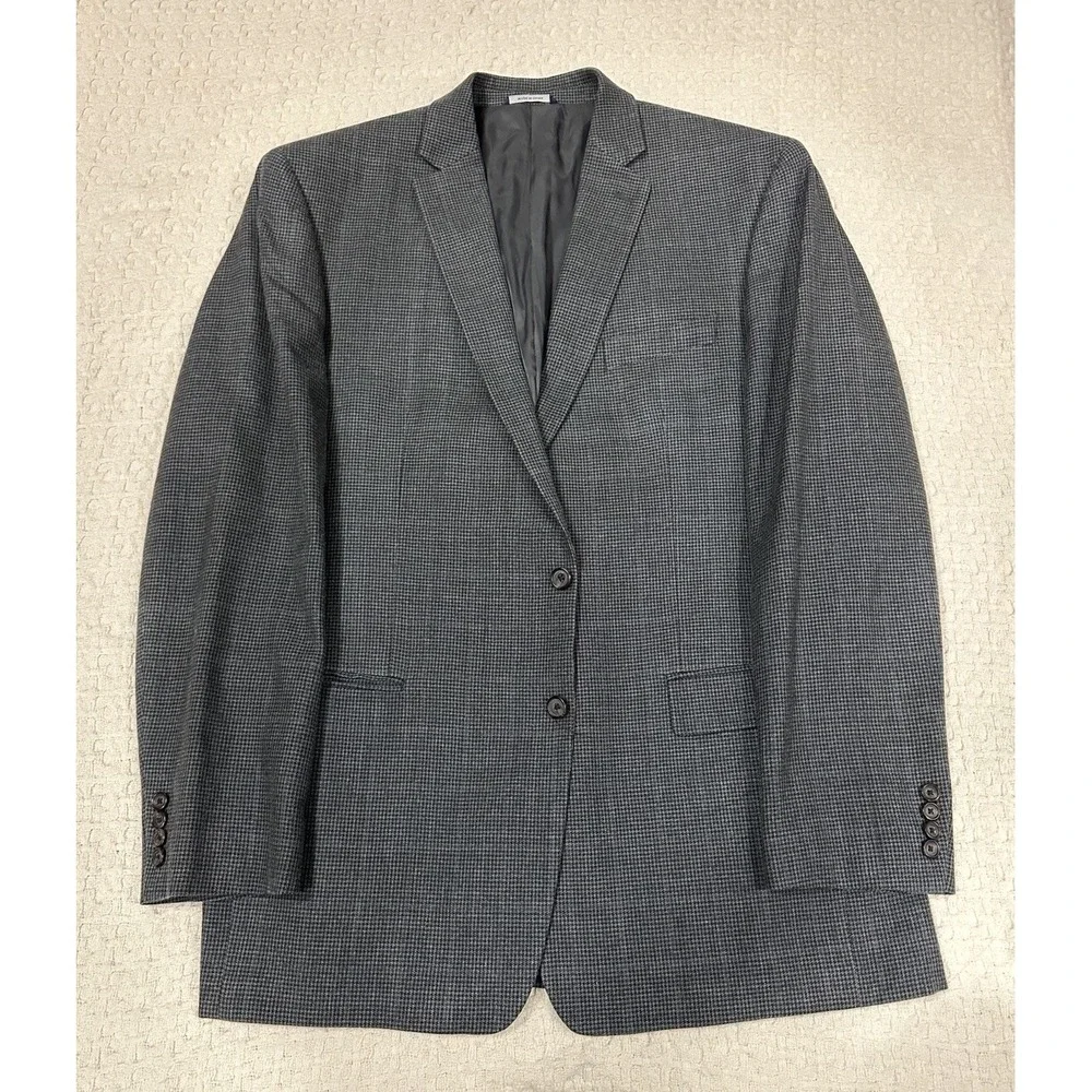 Ralph Ralph Lauren 46XL‎ Sport Coat Silk Wool Gray Houndstooth Check Blazer